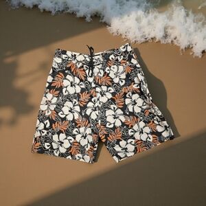 CARIBBEAN BLUES Black and Orange Floral Men's Swimming Shorts. Size 36.